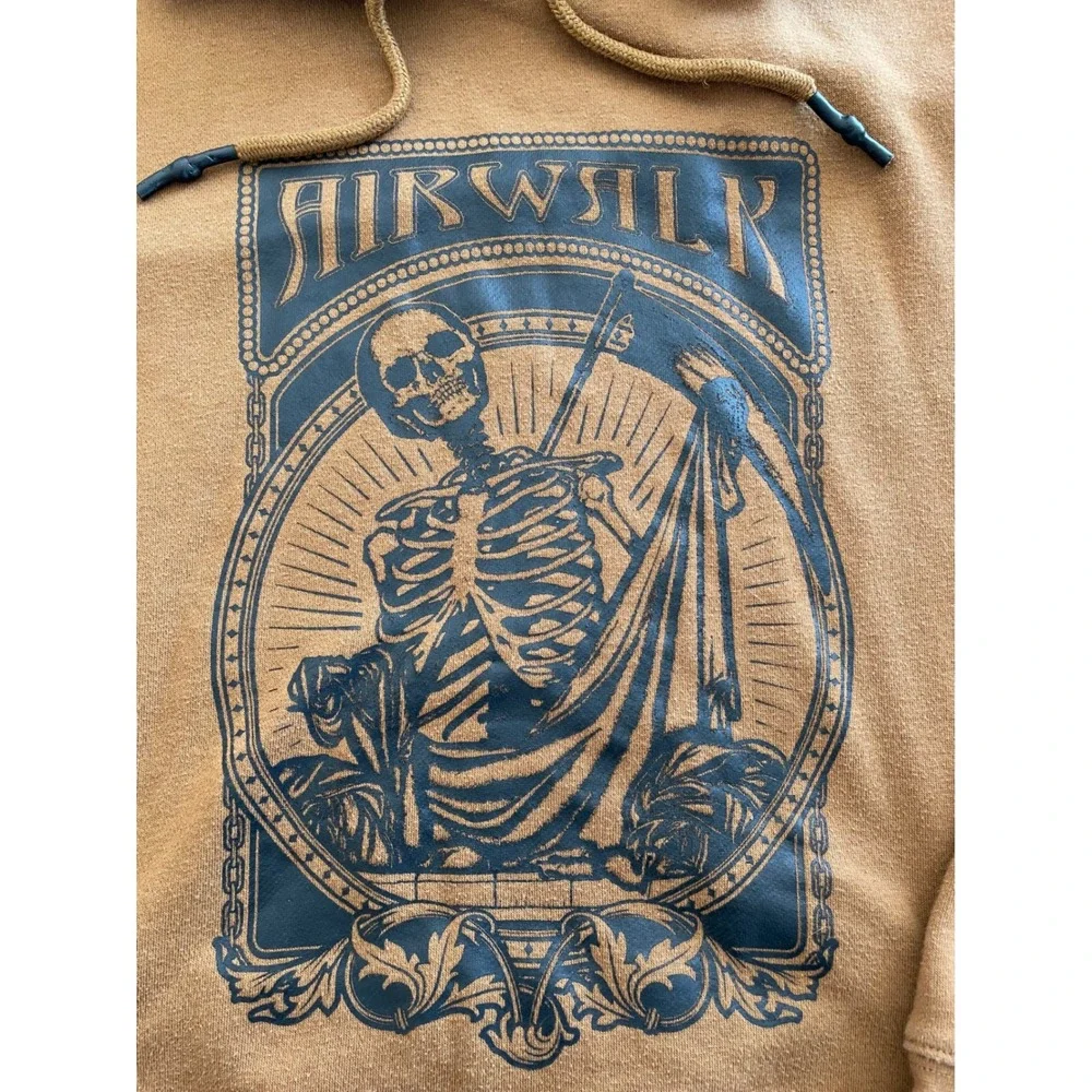Airwalk Mens Skeleton Grim Reaper Graphic Hoodie Brown Fleece Sweatshirt Large